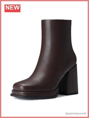 Women Platform Ankle Boots Chunky Block High Heel PU Leather Booties